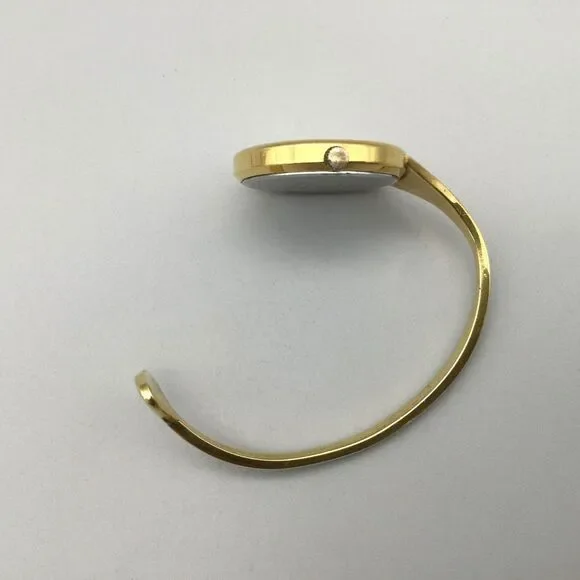 Philippe Pechard Modern Cuff Watch Women 30mm Gold Tone 7775-G New Battery